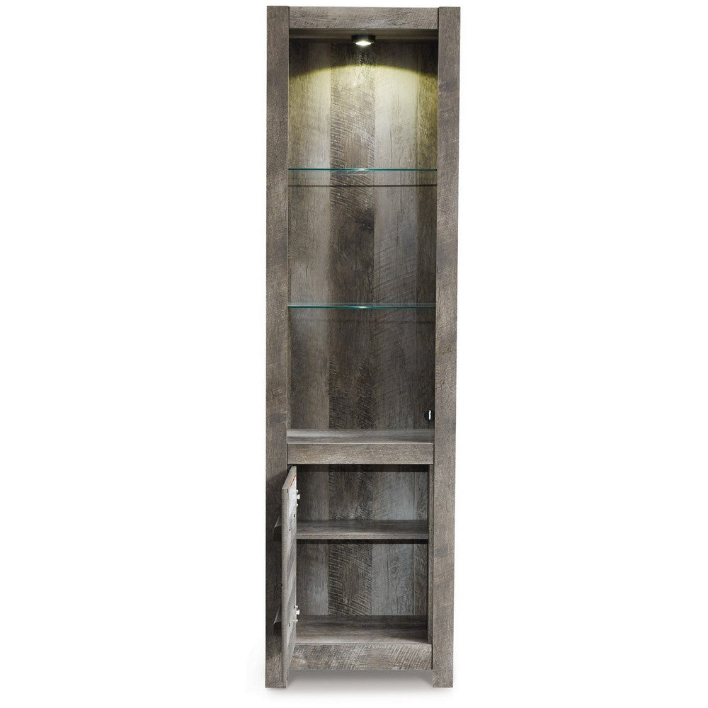 72 Inch Side Pier, 2 Glass Shelves, 2 Bottom Drawers, Rustic Gray Finish  - BM296913