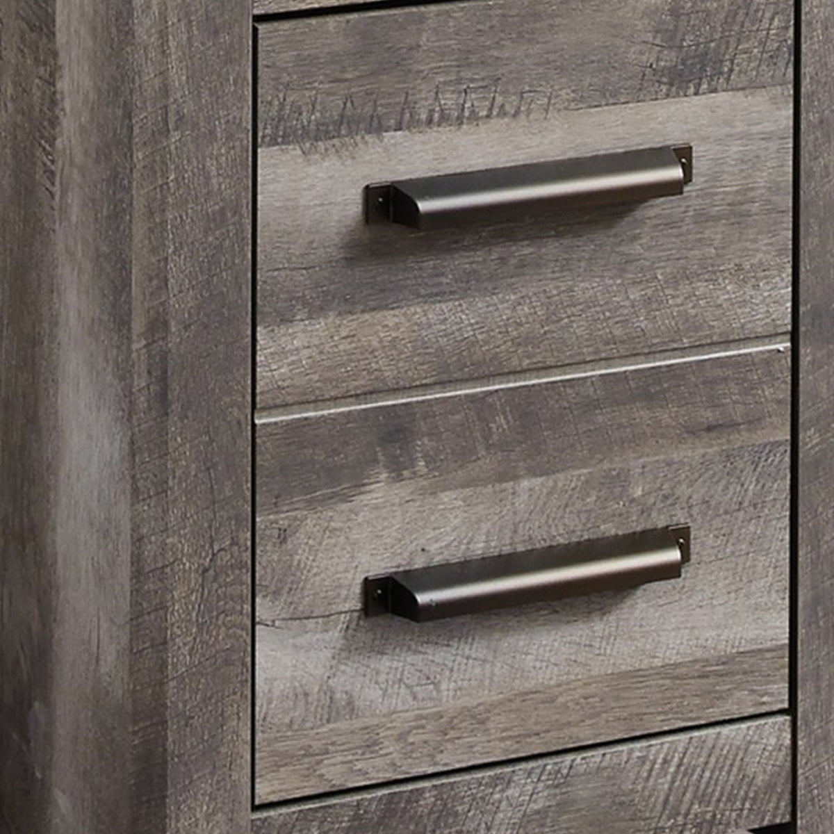 72 Inch Side Pier, 2 Glass Shelves, 2 Bottom Drawers, Rustic Gray Finish  - BM296913