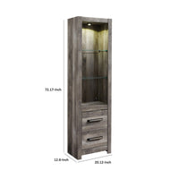 72 Inch Side Pier, 2 Glass Shelves, 2 Bottom Drawers, Rustic Gray Finish  - BM296913