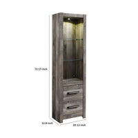 72 Inch Side Pier, 2 Glass Shelves, 2 Bottom Drawers, Rustic Gray Finish  - BM296913