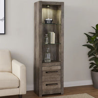 72 Inch Side Pier, 2 Glass Shelves, 2 Bottom Drawers, Rustic Gray Finish  - BM296913