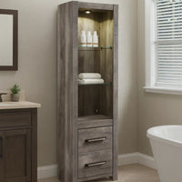 72 Inch Side Pier, 2 Glass Shelves, 2 Bottom Drawers, Rustic Gray Finish  - BM296913