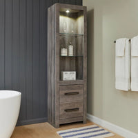 72 Inch Side Pier, 2 Glass Shelves, 2 Bottom Drawers, Rustic Gray Finish  - BM296913