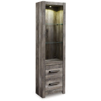 72 Inch Side Pier, 2 Glass Shelves, 2 Bottom Drawers, Rustic Gray Finish  - BM296913