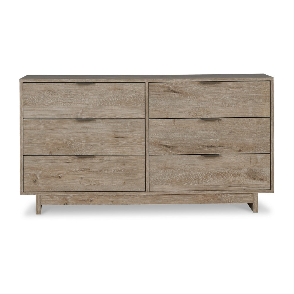 Fervor 59 Inch Dresser, 6 Drawers, Brown Wood Frame, Brushed Nickel Handles - BM296939