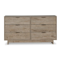 Fervor 59 Inch Dresser, 6 Drawers, Brown Wood Frame, Brushed Nickel Handles - BM296939