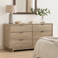 Fervor 59 Inch Dresser, 6 Drawers, Brown Wood Frame, Brushed Nickel Handles - BM296939