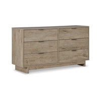 Fervor 59 Inch Dresser, 6 Drawers, Brown Wood Frame, Brushed Nickel Handles - BM296939