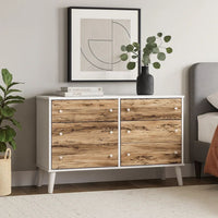 Asher 59 Inch Contemporary Dresser, 6 Drawers, White and Natural Brown - BM296944
