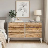 Asher 59 Inch Contemporary Dresser, 6 Drawers, White and Natural Brown - BM296944