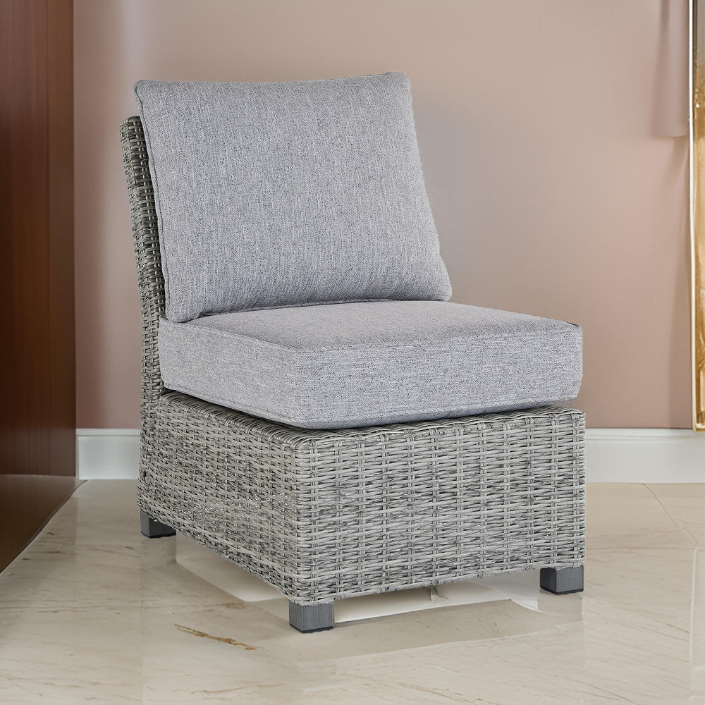 24 Inch Outdoor Accent Chair, Gray Cushions and All Weather Resin Wicker - BM296963