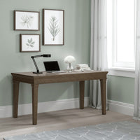 63 Inch Home Office Desk, Acacia Wood Top, Wire Brushed Weathered Gray - BM296971