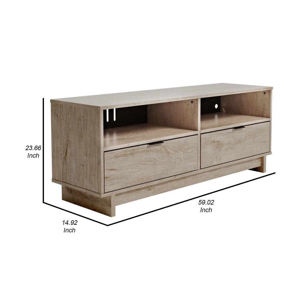 59 Inch TV Media Entertainment Center, 2 Drawers, Butcher Block Pattern  - BM296985