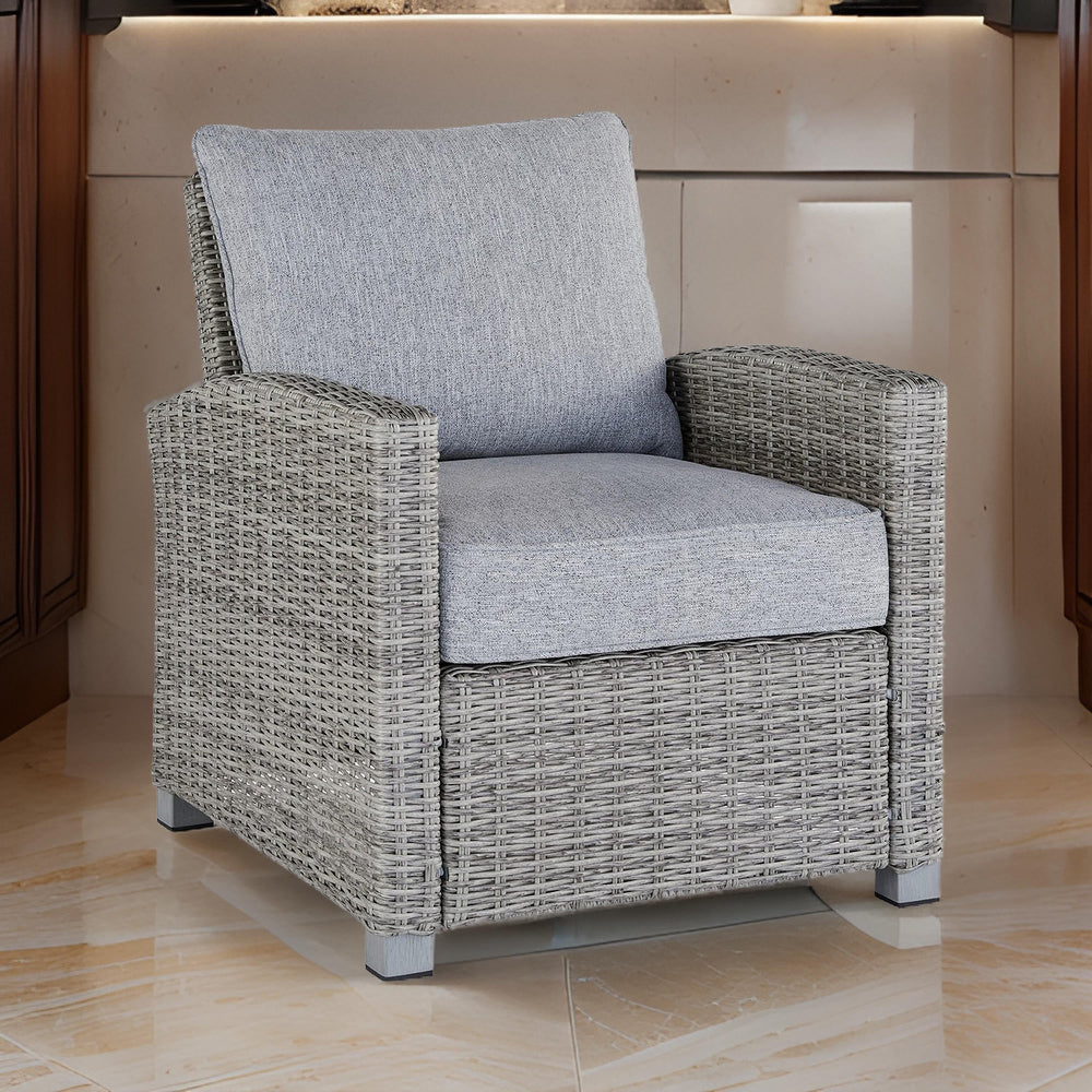 Dune 24 Inch Lounge Chair, Outdoor Gray Resin Wicker, Polyester Upholstery - BM296992