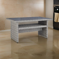 Dune 59 Inch Outdoor Table, Smooth Gray Resin Wicker, Open Bottom Shelf - BM297004