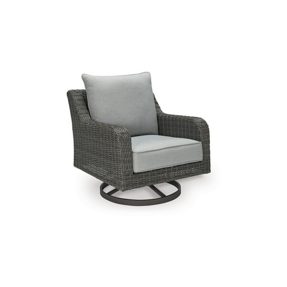 Asp 32 Inch Swivel Outdoor Lounge Chair, Aluminum Frame, Gray Upholstery - BM297012