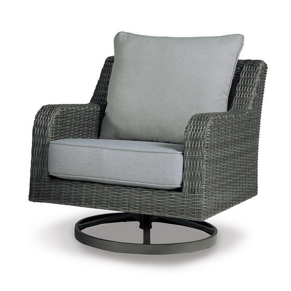 Asp 32 Inch Swivel Outdoor Lounge Chair, Aluminum Frame, Gray Upholstery - BM297012