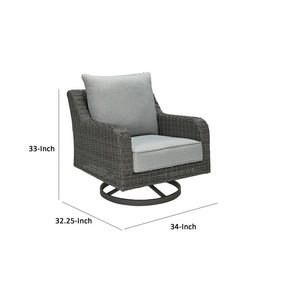 Asp 32 Inch Swivel Outdoor Lounge Chair, Aluminum Frame, Gray Upholstery - BM297012