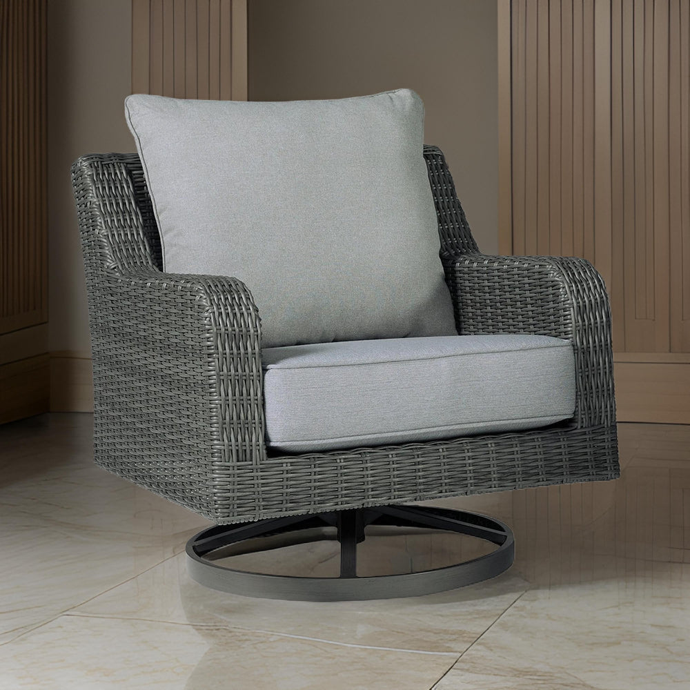 benzara Asp 32 Inch Swivel Outdoor Lounge Chair Aluminum Frame Gray Upholstery - BM297012