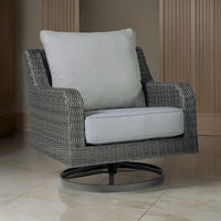 Asp 32 Inch Swivel Outdoor Lounge Chair, Aluminum Frame, Gray Upholstery - BM297012