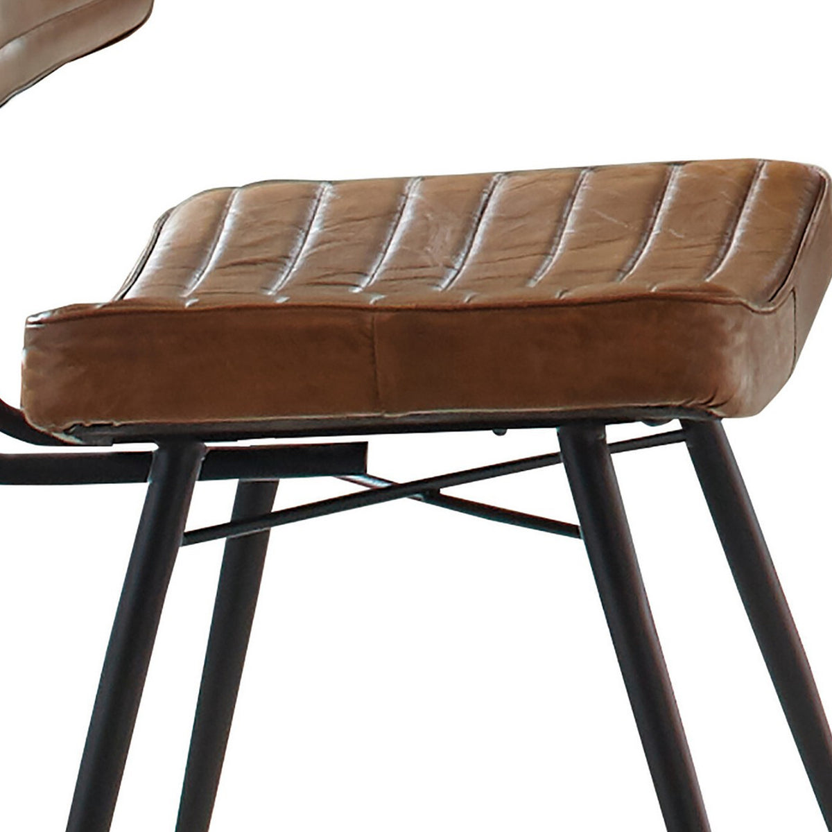 Mia 18 Inch Side Chair, Set of 2, Dyed Brown Leather, Vertical Tufting  - BM297144