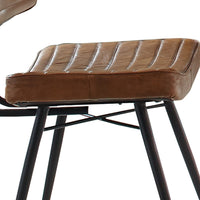 Mia 18 Inch Side Chair, Set of 2, Dyed Brown Leather, Vertical Tufting  - BM297144