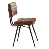 Mia 18 Inch Side Chair, Set of 2, Dyed Brown Leather, Vertical Tufting  - BM297144