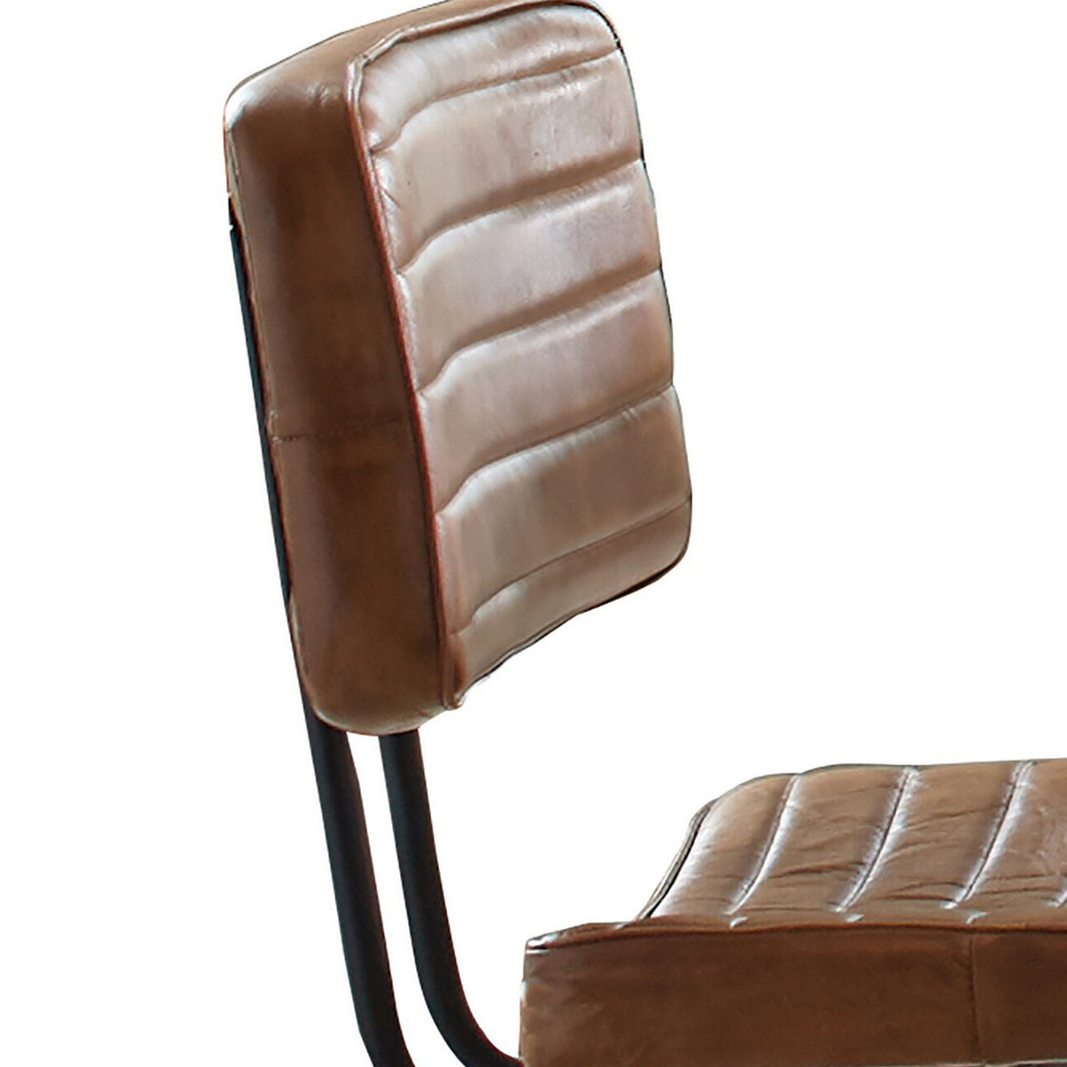 Mia 18 Inch Side Chair, Set of 2, Dyed Brown Leather, Vertical Tufting  - BM297144
