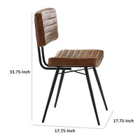 Mia 18 Inch Side Chair, Set of 2, Dyed Brown Leather, Vertical Tufting  - BM297144