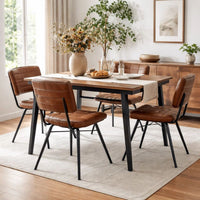 Mia 18 Inch Side Chair, Set of 2, Dyed Brown Leather, Vertical Tufting  - BM297144