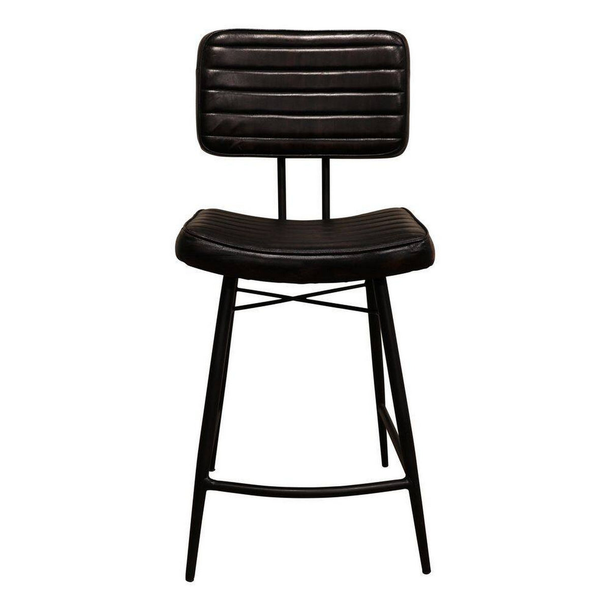 Mia 24 Inch Counter Stool, Set of 2, Hand Dyed Espresso Leather, Tufted