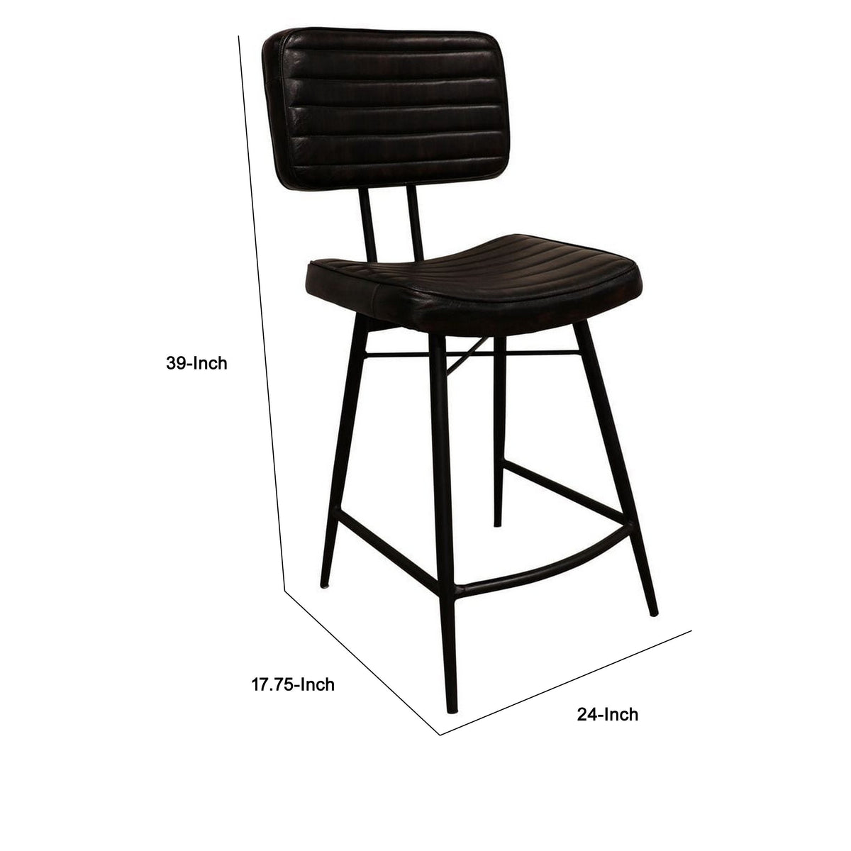 Mia 24 Inch Counter Stool, Set of 2, Hand Dyed Espresso Leather, Tufted