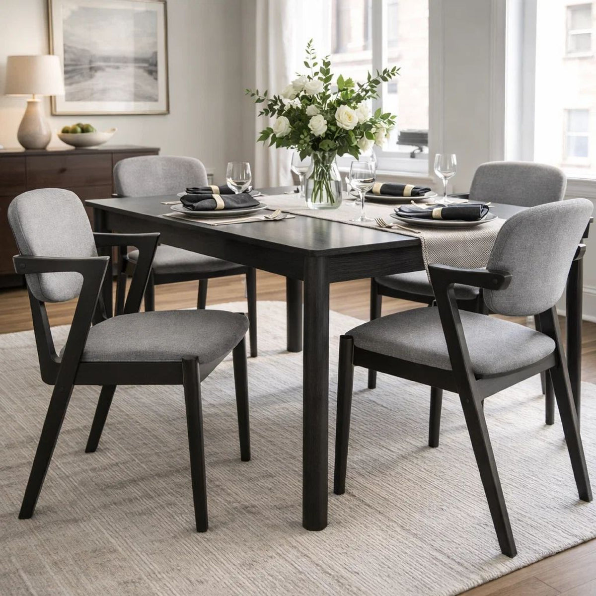 21 Inch Side Chair, Set of 2, Gray Fabric Upholstery, Clean Angled Legs  - BM297169