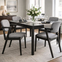 21 Inch Side Chair, Set of 2, Gray Fabric Upholstery, Clean Angled Legs  - BM297169