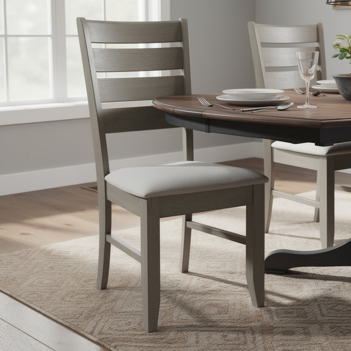 Lyla 19 Inch Side Chair, Set of 2, Ladderback Style, Rustic Gray Wood   - BM297171