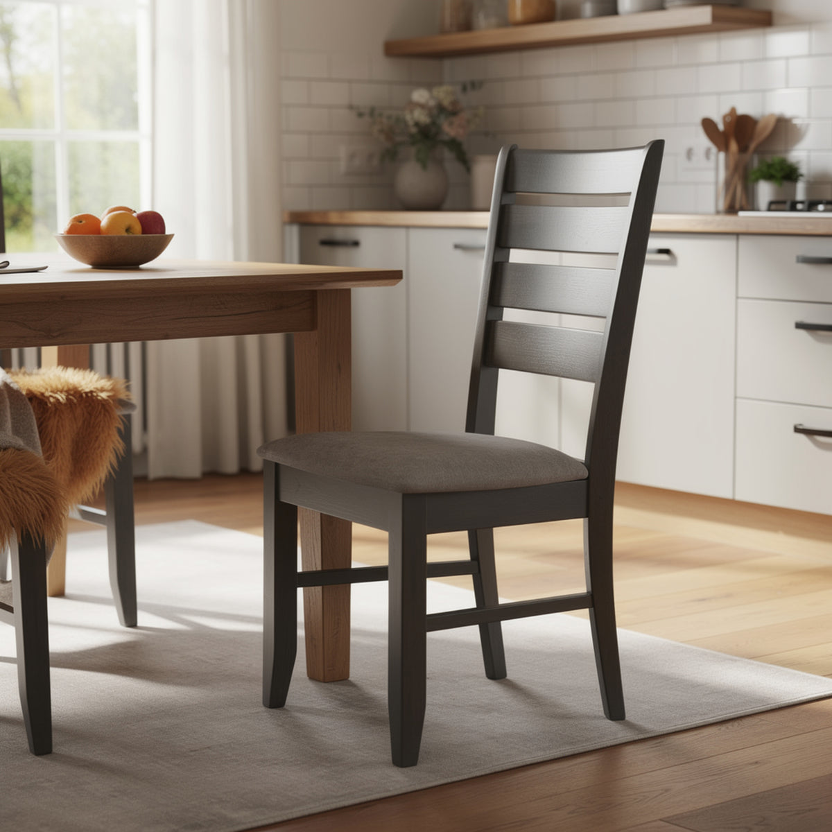 Lyla 19 Inch Side Chair, Set of 2, Ladderback Style, Rustic Gray Wood   - BM297171