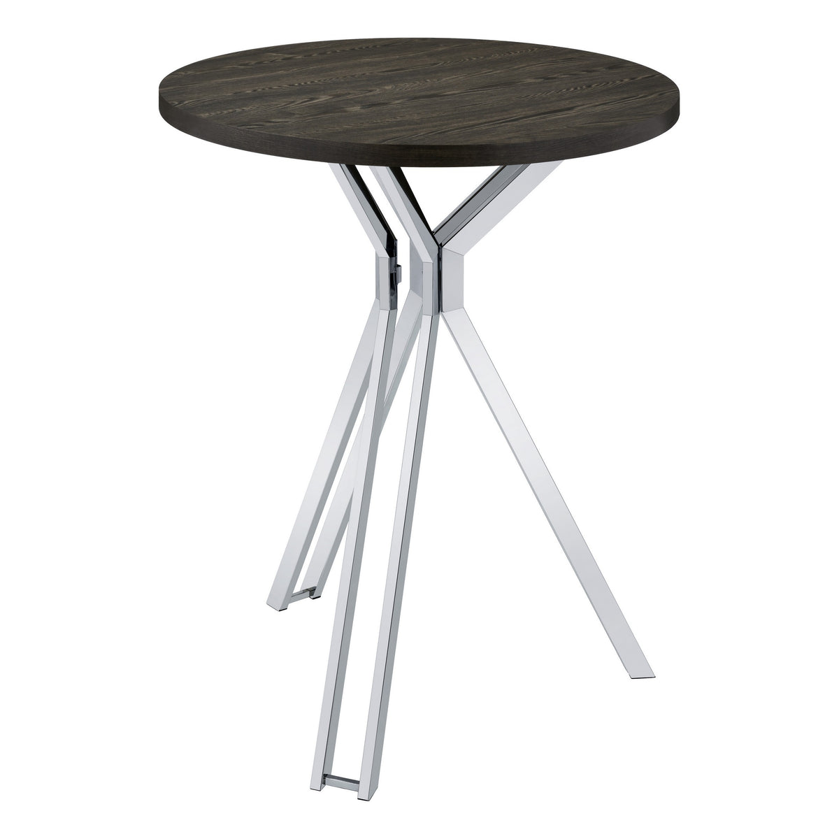 43 Inch Modern Bar Table, Gray Round Top, Polished Chrome Angled Legs   - BM297178
