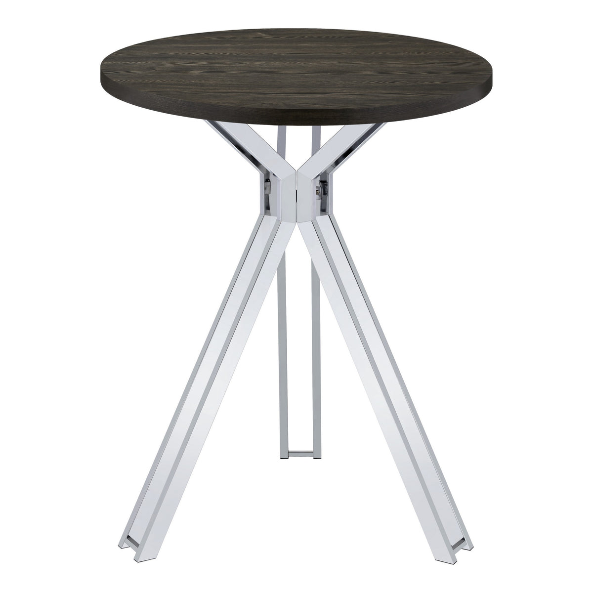 43 Inch Modern Bar Table, Gray Round Top, Polished Chrome Angled Legs   - BM297178
