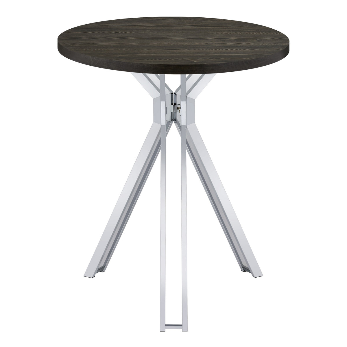 43 Inch Modern Bar Table, Gray Round Top, Polished Chrome Angled Legs   - BM297178
