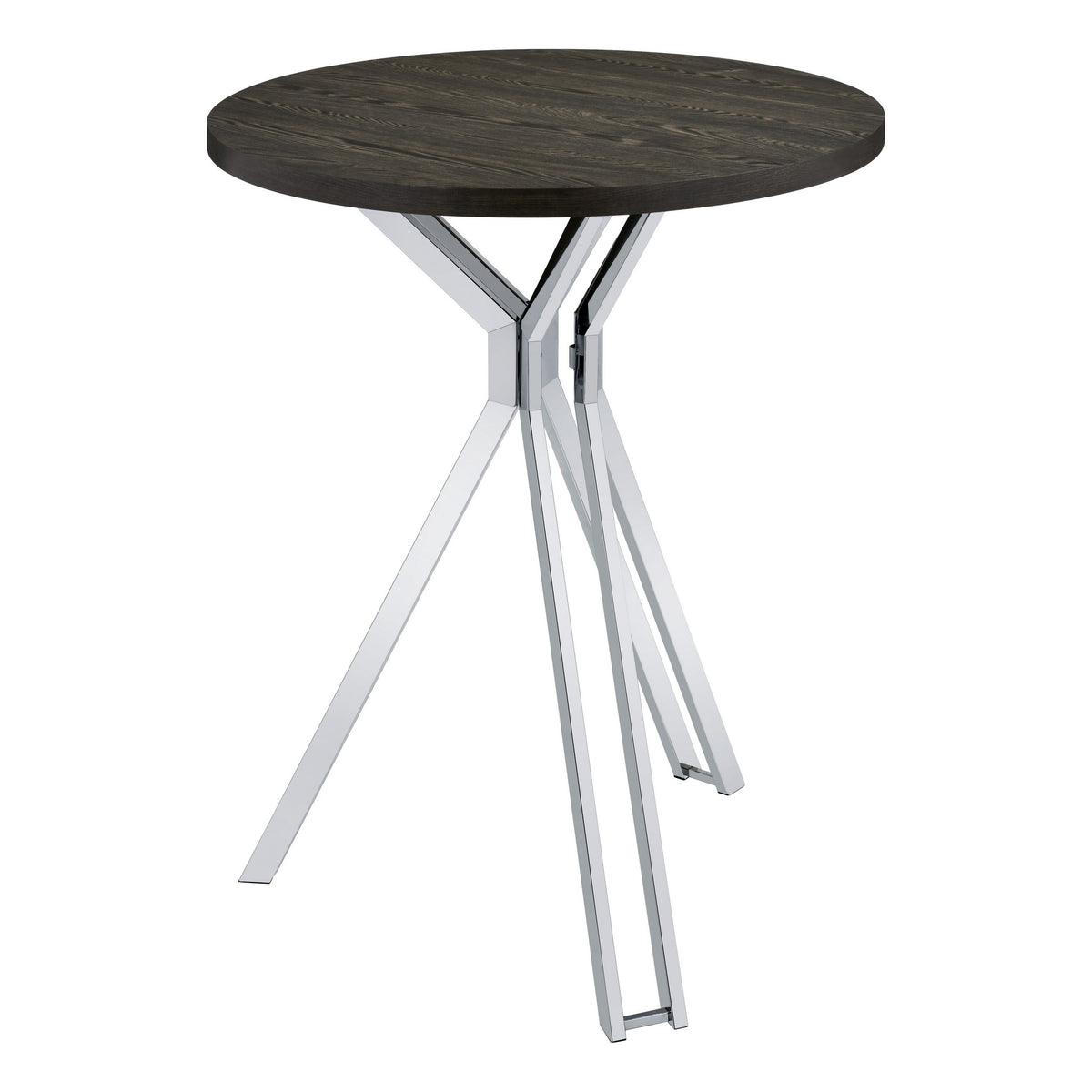 43 Inch Modern Bar Table, Gray Round Top, Polished Chrome Angled Legs   - BM297178
