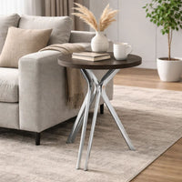 43 Inch Modern Bar Table, Gray Round Top, Polished Chrome Angled Legs   - BM297178