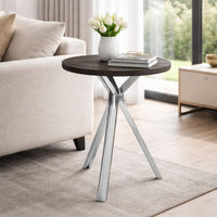 43 Inch Modern Bar Table, Gray Round Top, Polished Chrome Angled Legs   - BM297178