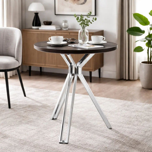 43 Inch Modern Bar Table, Gray Round Top, Polished Chrome Angled Legs   - BM297178
