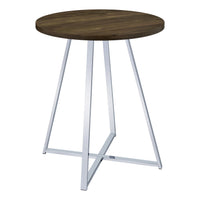 43 Inch Tall Modern Bar Table, Brown Round Top, Polished Chrome Flared Legs  - BM297179
