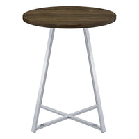 43 Inch Tall Modern Bar Table, Brown Round Top, Polished Chrome Flared Legs  - BM297179