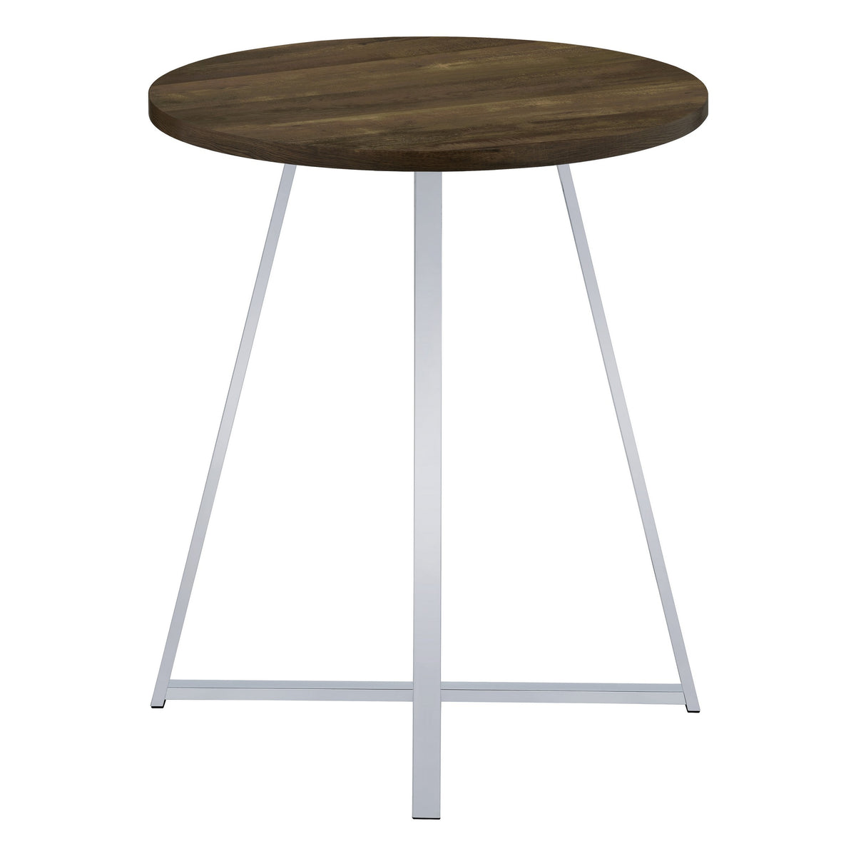 43 Inch Tall Modern Bar Table, Brown Round Top, Polished Chrome Flared Legs  - BM297179