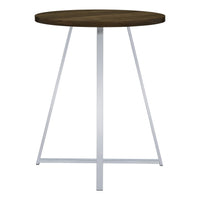 43 Inch Tall Modern Bar Table, Brown Round Top, Polished Chrome Flared Legs  - BM297179