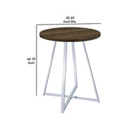 43 Inch Tall Modern Bar Table, Brown Round Top, Polished Chrome Flared Legs  - BM297179