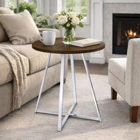 43 Inch Tall Modern Bar Table, Brown Round Top, Polished Chrome Flared Legs  - BM297179