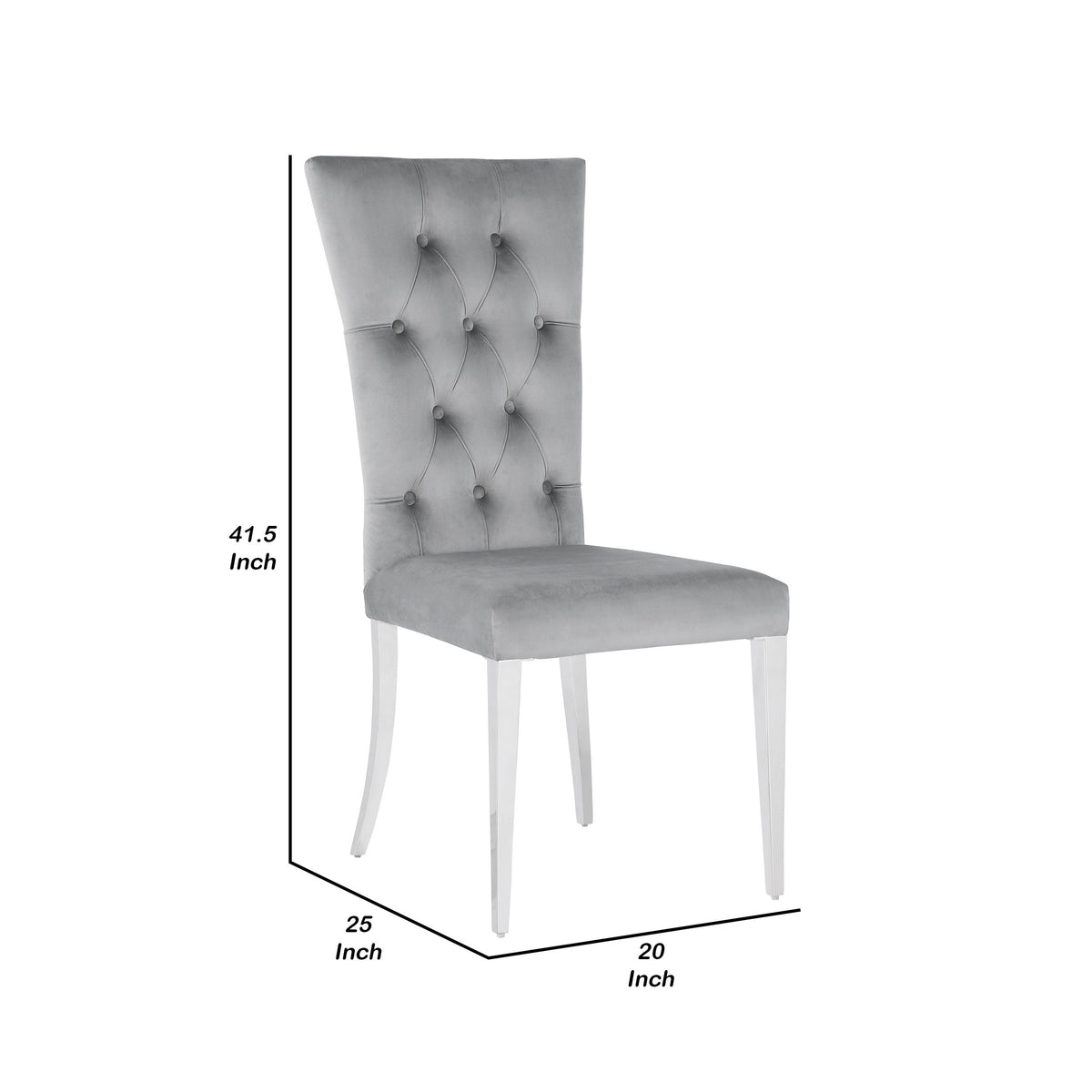 Kery 20 Inch Set of 2 Side Chairs, Gray Velvet, Tall Flared Tufted Back  - BM297196